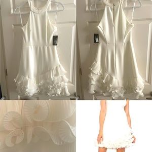 GUESS White Ruffled Halter Mini Dress